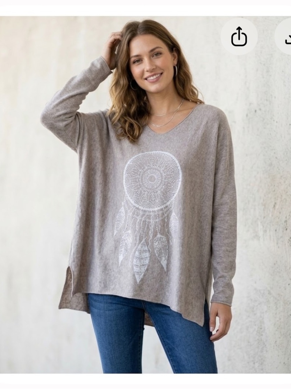 Wool Blend V-Neck Sweater Rhinestone Dreamcatcher